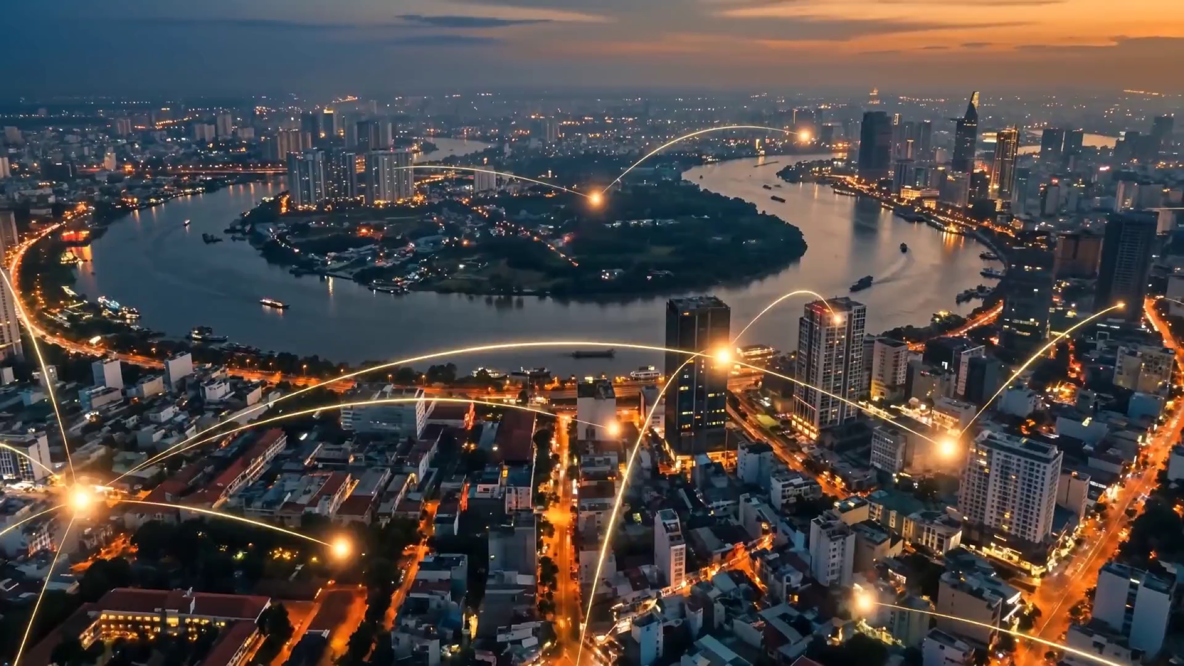Ho Chi Minh City from above at dusk